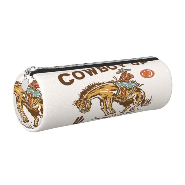 Disketp Cowboy Up Vintage Wild West Estuche Organizador de Lápices de Cuero, Estuche de Oficina con Cremallera para Bolígrafo y Lápiz