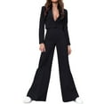 thumbnail image 2 of Meichang Women's 2 Piece Blazer Outfit Work Professional Solid Lapel Long Sleeve Slim Suit and Bell-bottom Pants Set, 2 of 7