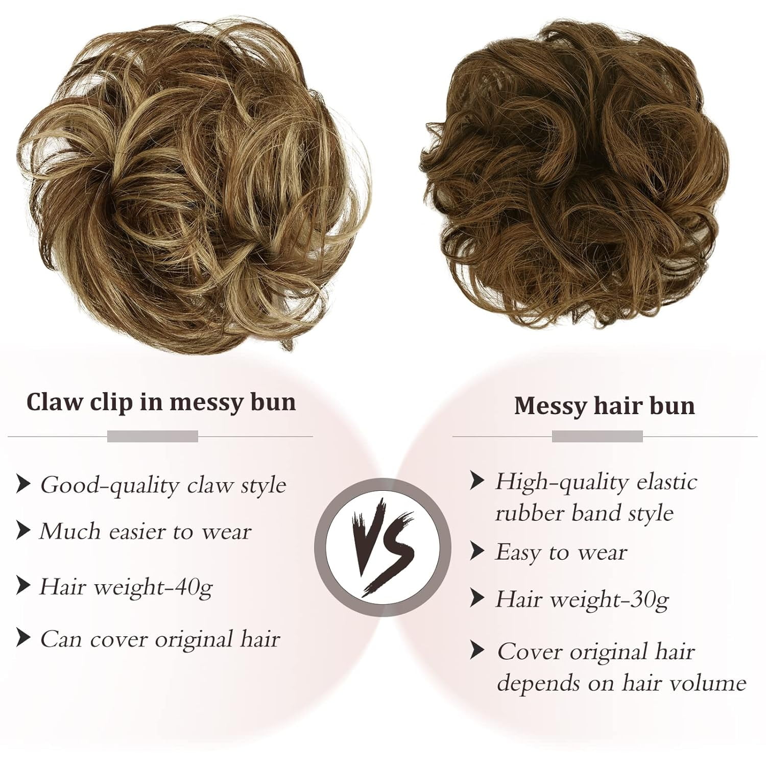 Claw Clip Messy Bun Hair Piece Real Human Hair Buns Wavy Curly Updo Hair Buns Claw Clip Ponytail Hairpieces Hair Scrunchie with Clip for Women