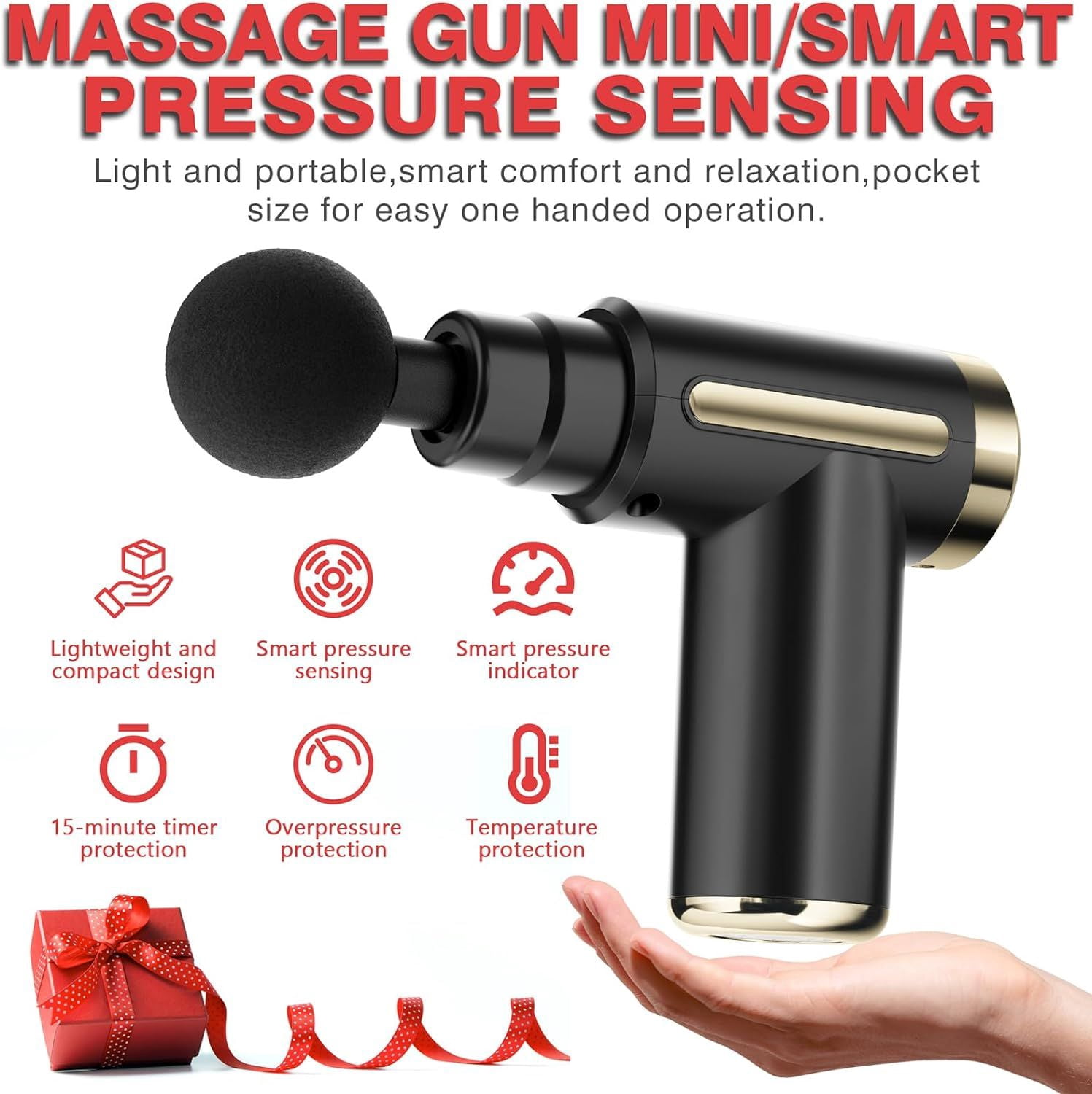 Massage Gun Deep Tissue for Pain Relief with 4 Massage Heads & 6 Speeds, Electric Mini Handheld Body Massager for Any Pain Relief, Best Gifts for Men and Mom