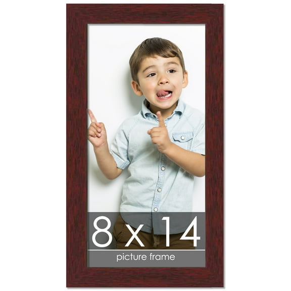 8x14 Mahogany Wood Picture Frame - UV Acrylic, Foam Board Backing, Hanging Hardware