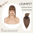 thumbnail image 4 of MY-LADY Clip In Remy Topper Hairpiece With Bangs Human Hair Clip On Toupee Wispy Bangs For Women Middle Part With Hair Loss Thinning Hair #4P27 Medium Brown & Dark Blonde, 4 of 8