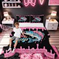 thumbnail image 2 of meiyoeat Kawaii Fishing Bass Full Size Comforter Sets for Kids Boys Girls, Black Pink Ice Cream Drip Bedding Comforter Set, Polkadot Reversible, 3 Pieces, 1 Comforter and 2 Pillowcases, 2 of 6