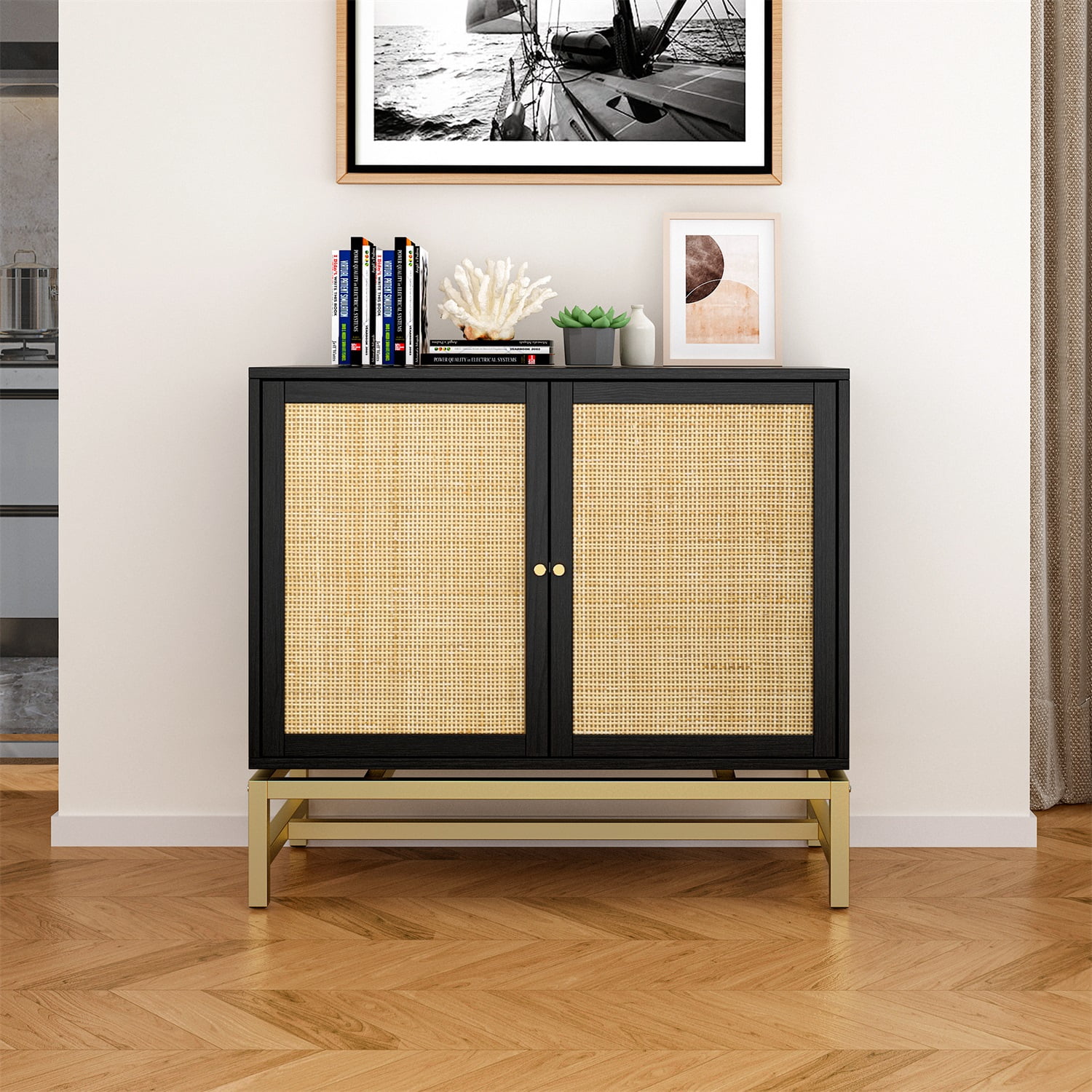 Kadyn Kitchen Storage Cabinet, Floor Storage Cabinet with 2 Doors, Free Bathroom Standing Cabinet for Living Room, Black Kadyn Kitchen Storage Cabinet, Floor Storage Cabinet with 2 Doors, Free Bathroom Standing Cabinet for Living Room, Black