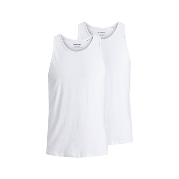 Jack & Jones Camiseta de tirantes para Hombre, Pack de 2 - JACBASIC TANKTOP, liso, algodón Blanco S (Small)