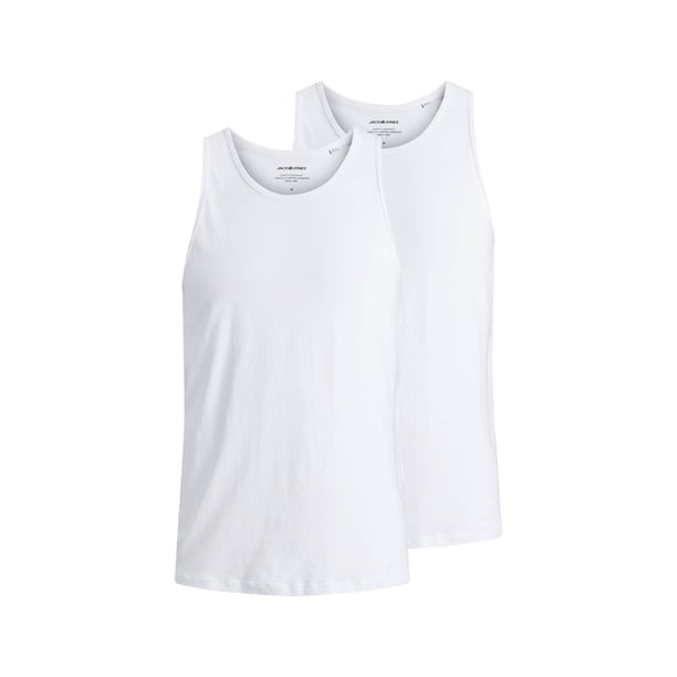 Jack & Jones Camiseta de tirantes para Hombre, Pack de 2 - JACBASIC TANKTOP, liso, algodón Blanco XXL (XX-Large)