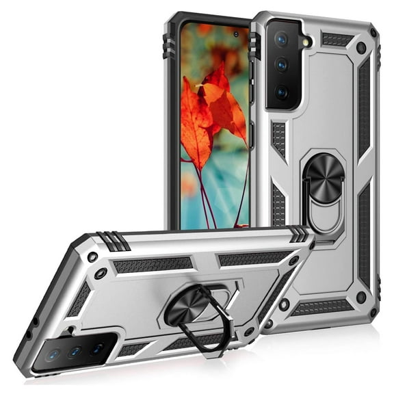 Samsung Galaxy S21 5G Case, Hybrid Rugged Shockproof Case with 360 Degree Rotation Ring Holder Finger Kickstand for Samsung Galaxy S21,Silver