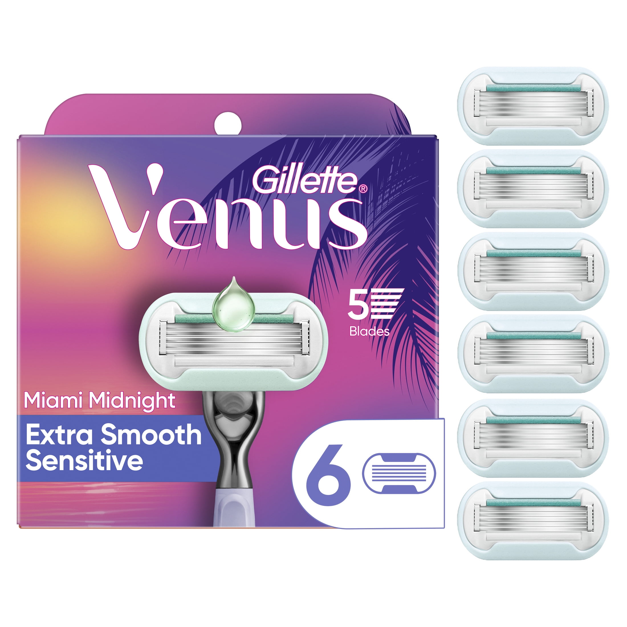 Venus Miami Midnight Extra Smooth Sensitive Manual Razor Bundle with 8 Blade Cartridge Refill