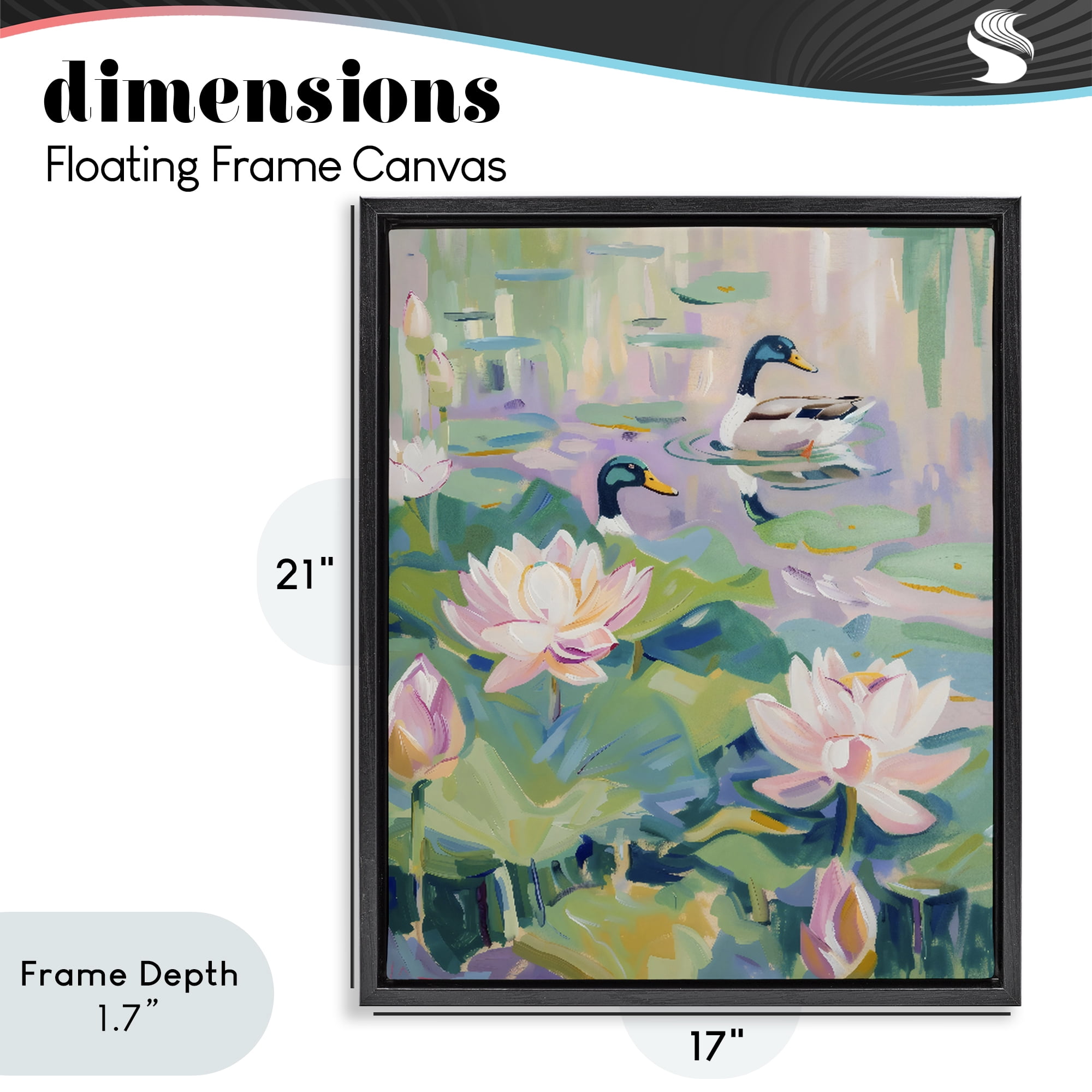 Stupell Industries Duck Pond with Lotus Flowers Black Framed Floater Canvas Wall Art, design by The Prints Vibe