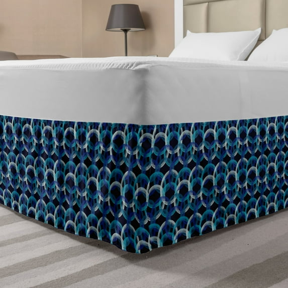 Geometric Bed Skirt, Overlapping Entangled Polka Dots Pattern in Modern Style Abstract Grunge Circles, Elastic Bedskirt Dust Ruffle Wrap Around for Bedding Decor, 4 Sizes, Multicolor, by Ambesonne