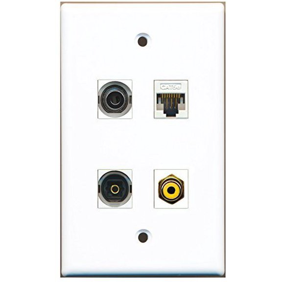 RiteAV - 1 Port RCA Yellow 1 Port Toslink 1 Port 3.5mm 1 Port Cat5e Ethernet White Wall Plate
