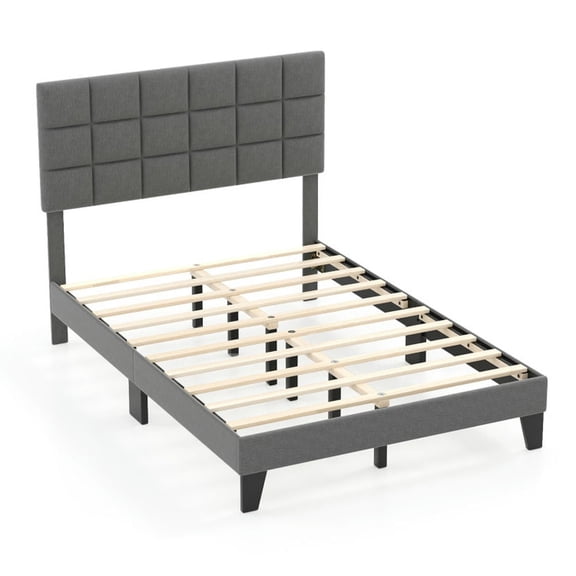 Yardi Yarda Full Size Modern Linen Bed Frame with Adjustable Headboard, Simple Bed Frame for Indoor, Gray