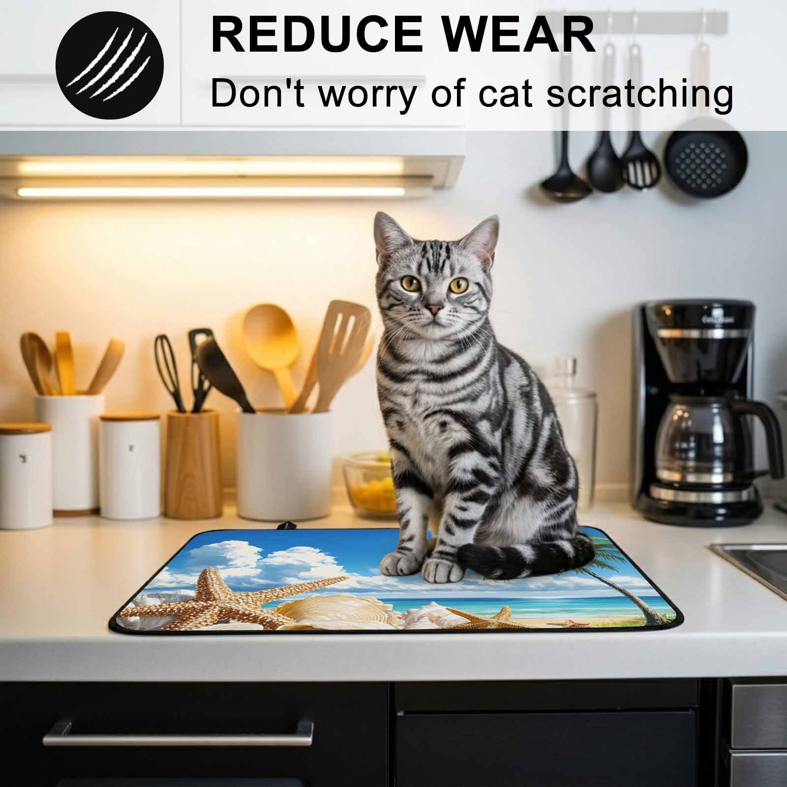 Beach Blue Stove Top Cover for Electric Stove, Heat-proof & Non Slip Glass Top Stove Cover Protector, Starfish Palm Tree Shell Sandy Beach Kitchen Flat Cooktop Rubber Mat 24x21 Inches