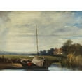 thumbnail image 2 of Richard Parkes Bonington 18x14 Black Ornate Wood Framed Double Matted Museum Art Print Titled - A River in Normandy (1824-1825), 2 of 5