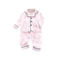 thumbnail image 1 of Odeerbi 1-5 Años Boys Girls Verano Pijamas de Algodón de Manga Larga Con Solapa Con Muescas Camisa Pantalones Set Soft Floral Sleepwear Pijama Set, 1 of 9
