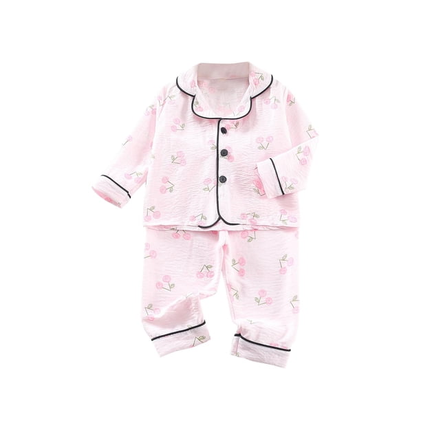 Odeerbi 1-5 Años Boys Girls Verano Pijamas de Algodón de Manga Larga Con Solapa Con Muescas Camisa Pantalones Set Soft Floral Sleepwear Pijama Set