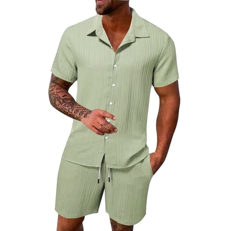 Fgnfyis Mens Spring and Summer Leisure Sports Comfortable Breathable Sweat Absorbing Short Sleeved Shorts Two Piece Set Mens Summer Outfits Mint Green S