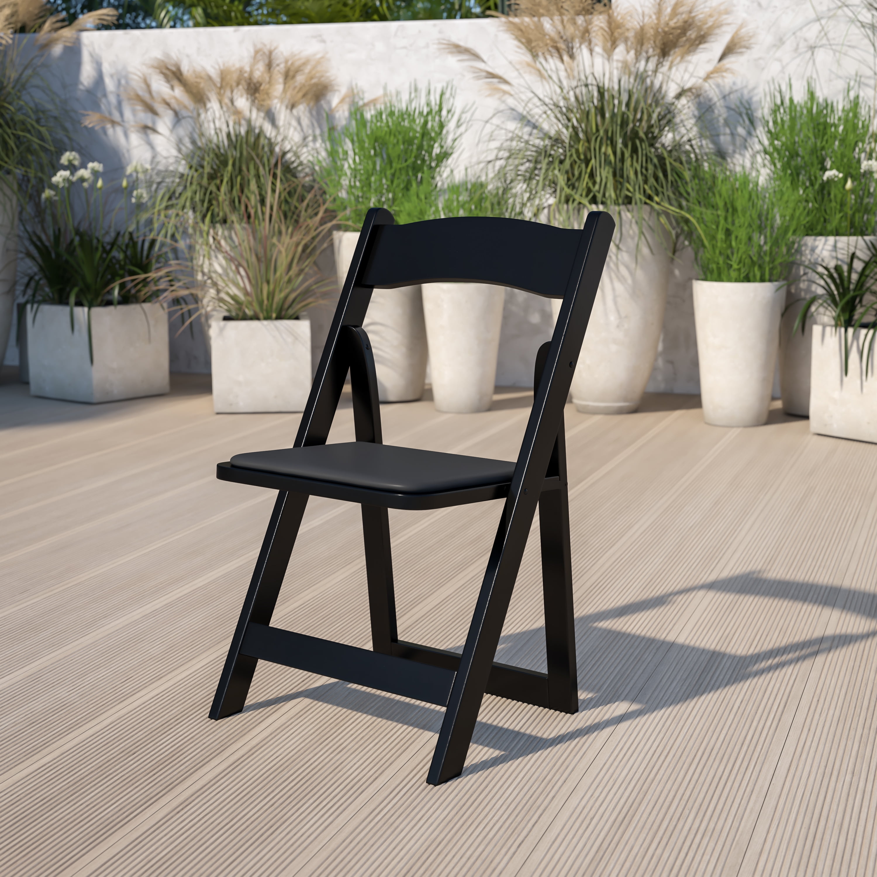 Black Wood Folding Chair with Vinyl Padded Seat 