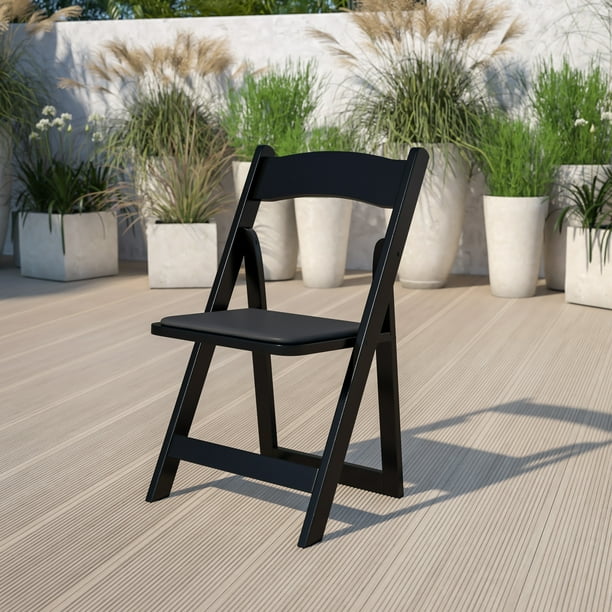 Flash Furniture HERCULES Series Black Wood Folding Chair with Vinyl Padded Seat