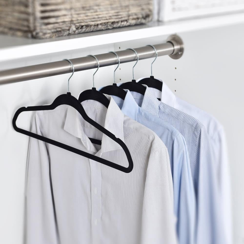 CHTER 100 Pack Non Slip Velvet Hangers Heavy Duty Flocked Coat Suit Hangers Space Saving Clothes Racks with 360° Swivel Hook, Black