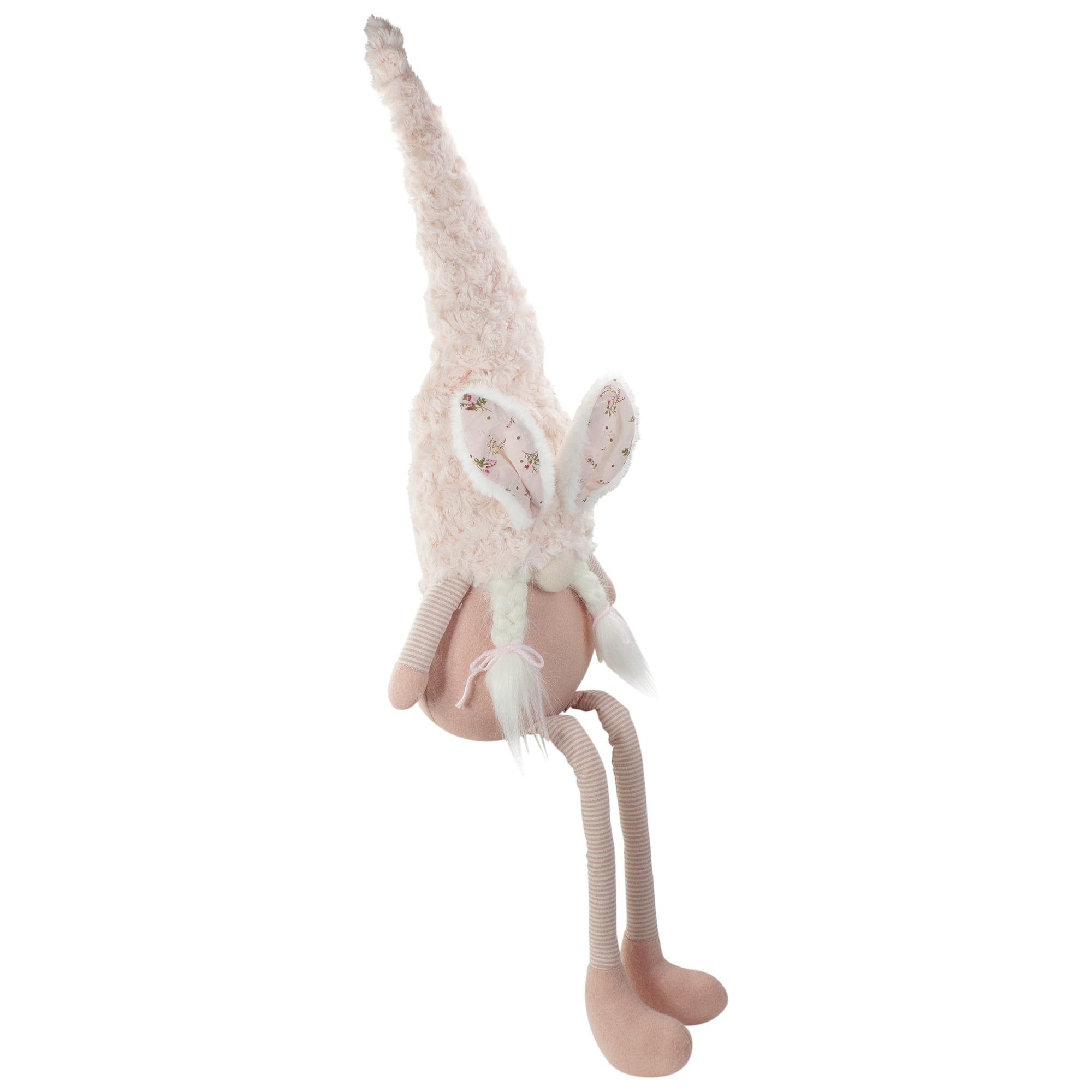 32" White and Pink Sitting Easter Gnome with Bunny Ears and Dangling Legs