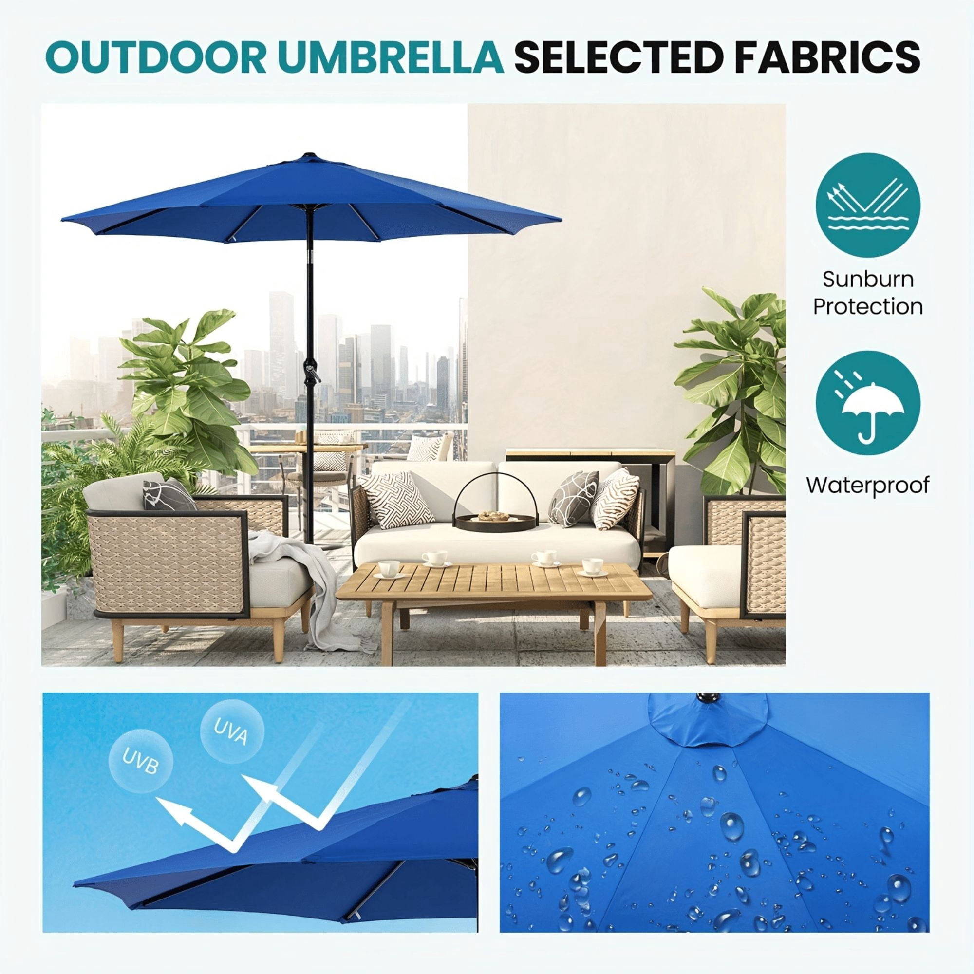 7.5ft Outdoor Patio Umbrella with Tilt Button & Hand Crank, 6-Rib UV-Resistant Waterproof Canopy - Brown