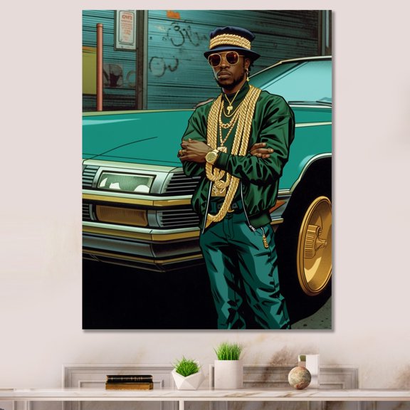 DESIGN ART Designart "80"S Rapper With Gold Chains" Celebrity Canvas Print 24 in. wide x 32 in. high
