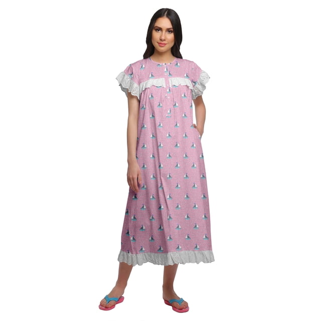 Moomaya Chemise de Nuit d'Allaitement à Col Rond Imprimée pour Femmes en Coton