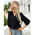 thumbnail image 6 of ZHENWEI Women's 3/4 Sleeve Henley V-Neck Button up Pleated Back Blouses Swiss Dot Blouse Tops Shirts, 6 of 7