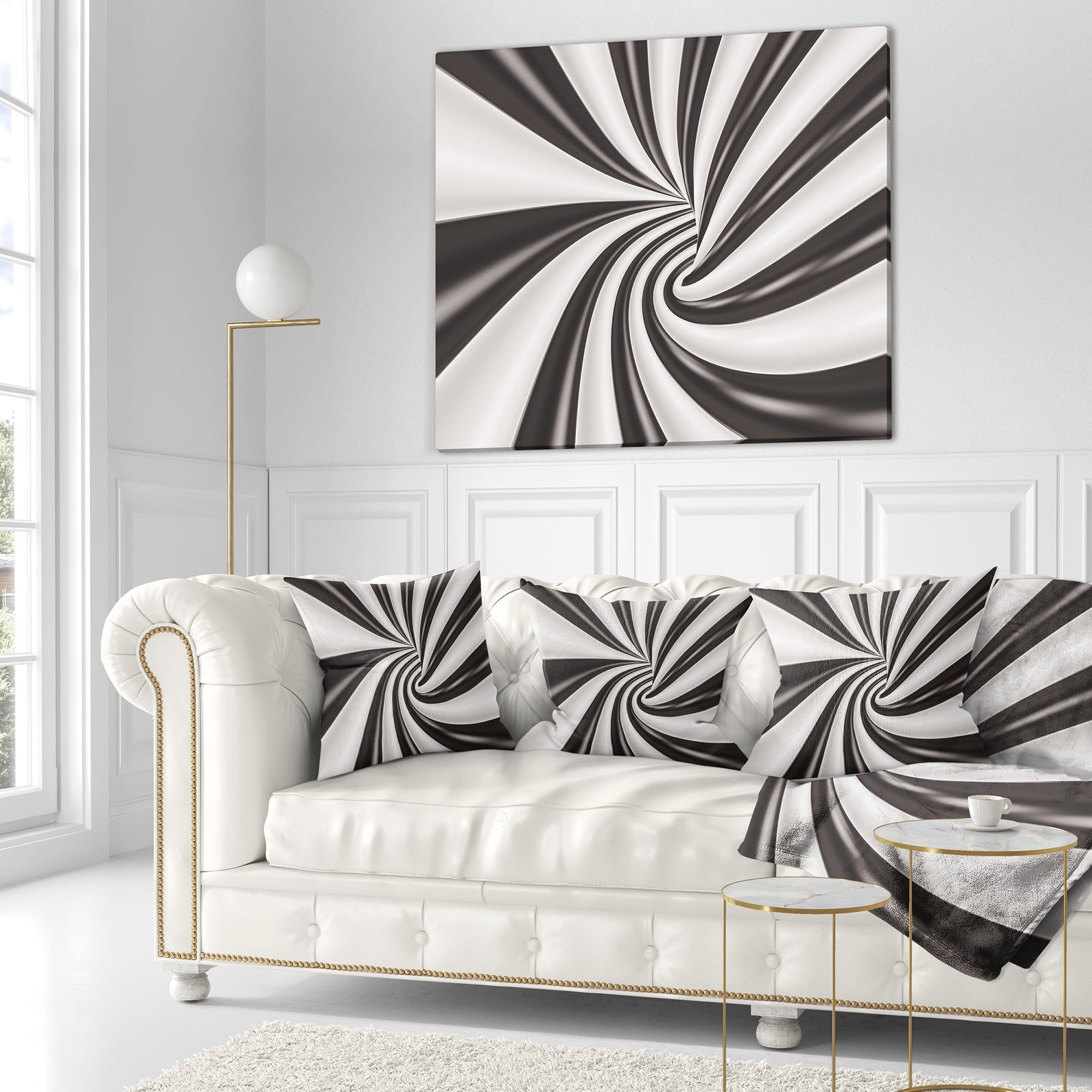 Designart Fractal 3D Black N White Tunnel - Contemporary Throw Pillow - 16x16