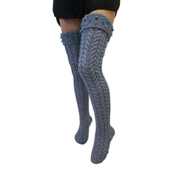 Bibifish Womens Socks Elegant Knit Over The Knee Stockings Warm Winter Stacked Socks For Casual Comfort Daily Wear Soft Lapel Cable Knit Stockings
