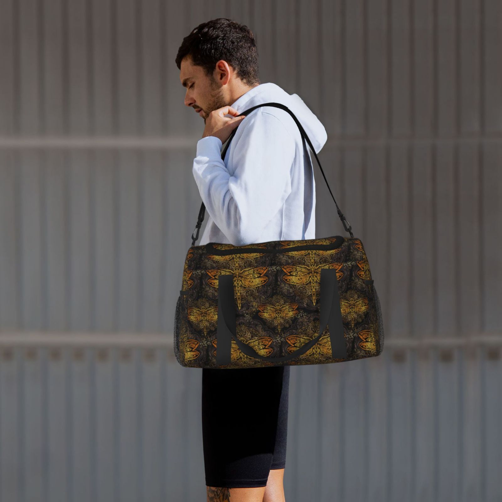 Fuzoiu Gold Dragonfly Mandala Print Travel Duffle Bag,Carry On Tote Bags,Duffel Bag,Sport Gym Bag, Hospital Bag for Labor and Delivery, Overnight Bag,Luggage Bag