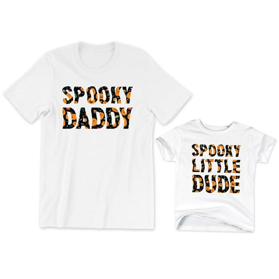 Spooky Daddy Pumpkin Candy Graphic Tee Men's T-Shirt Spooky Little Dude Kids Toddler Shirt Baby Bodysuit Halloween Family Matching Dad Son Outfits