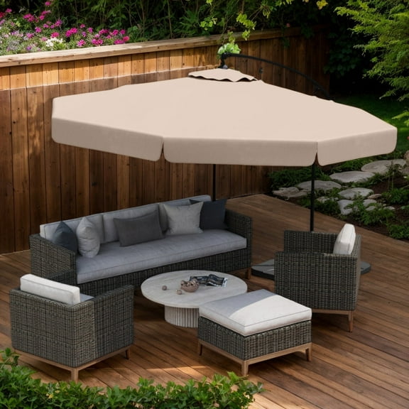 Demifill 10 Feet Patio Cantilever Umbrella, Shade with Cover Tilt Adjustment and Ruffled Edge for Patio, Garden, Backyard, Beige