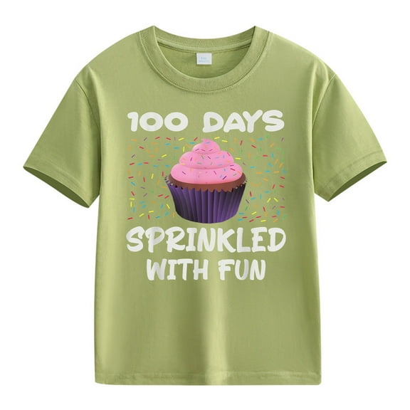 Ruyang Girls' Short Sleeve Shirts Kids Crewneck T-Shirts Summer Tops Basic Tees 100 Days of School Shirt for Kids