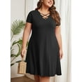 thumbnail image 6 of Cuteduck Womens Plus Size Dress Criss Cross V Neck Short Sleeve Summer Casual Dress 1X-5X, 6 of 6