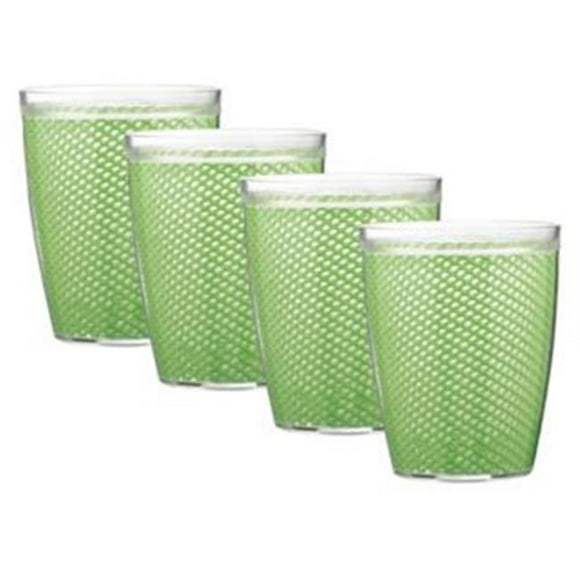 Kraftware Corp 38214 Fishnet 14 oz. Mist Green Doublewall Drinkware Glass&#44; Set of 4