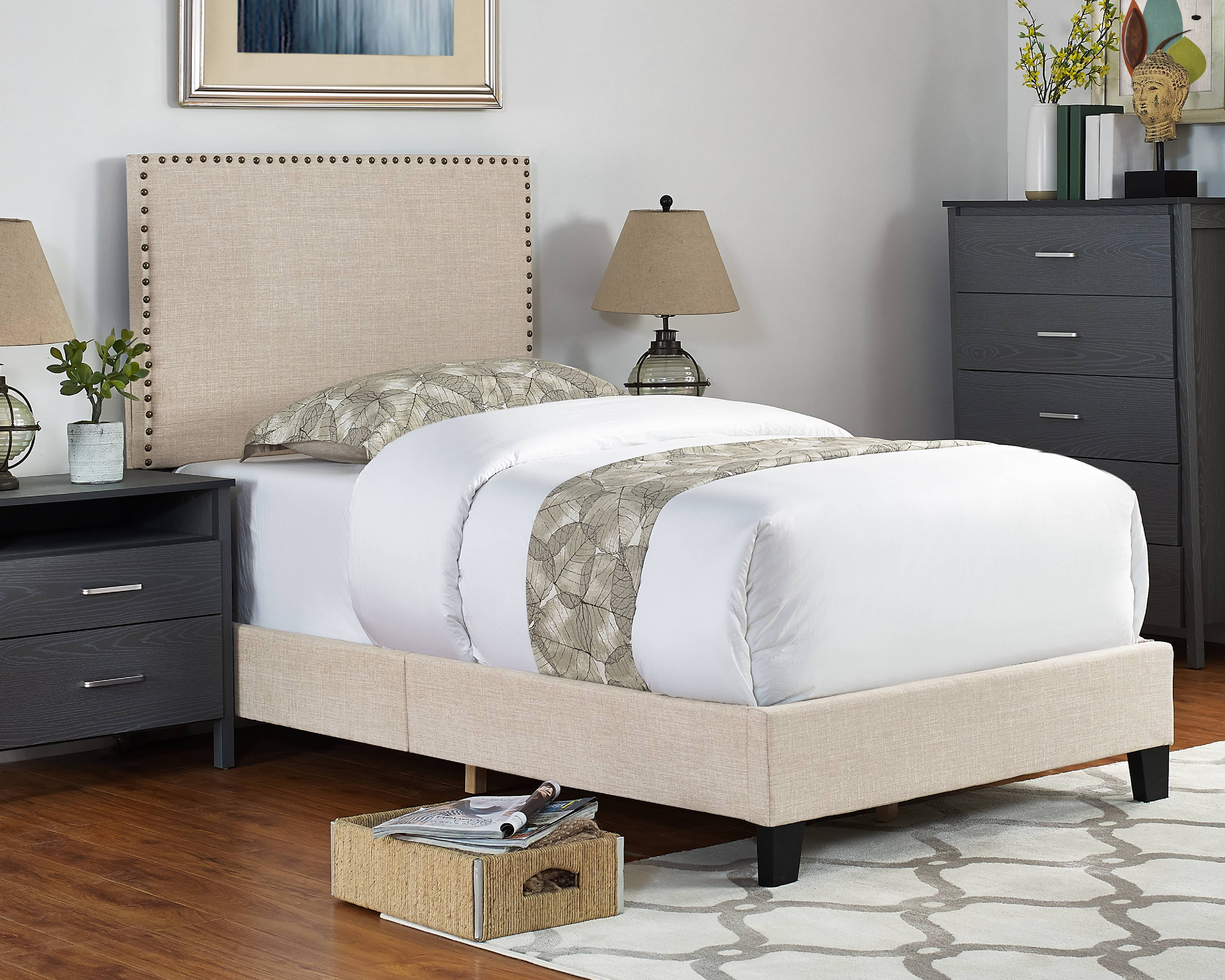 Anna Upholstered Bed with Nail Head Trim, Multiple Sizes and Colors