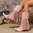 thumbnail image 2 of Rokment Womens Winter Fall Long Fringe Wide Mid Calf Western Cowboy Boots Bohemian Tassel Knee High Western Cowgirl Boots, 2 of 5