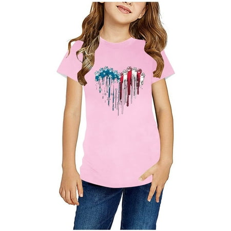 

WREESH Children s Short Sleeve T-Shirt Crewneck Graphic Design for Playful Style (3-14 Years) Pink