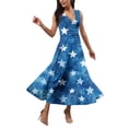 thumbnail image 4 of Women's Elegant Sleeveless Dress with Patriotic Print, V-Neck Loose Fit Design, Long Casual Sundress for Summer Outings,Light Blue S, 4 of 5
