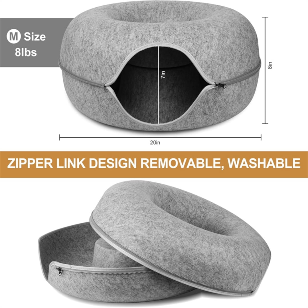 MiserweCat tunnel bed, scratch-resistant donut cat bed, can accommodate medium, small and large cats, detachable and washable (light gray)