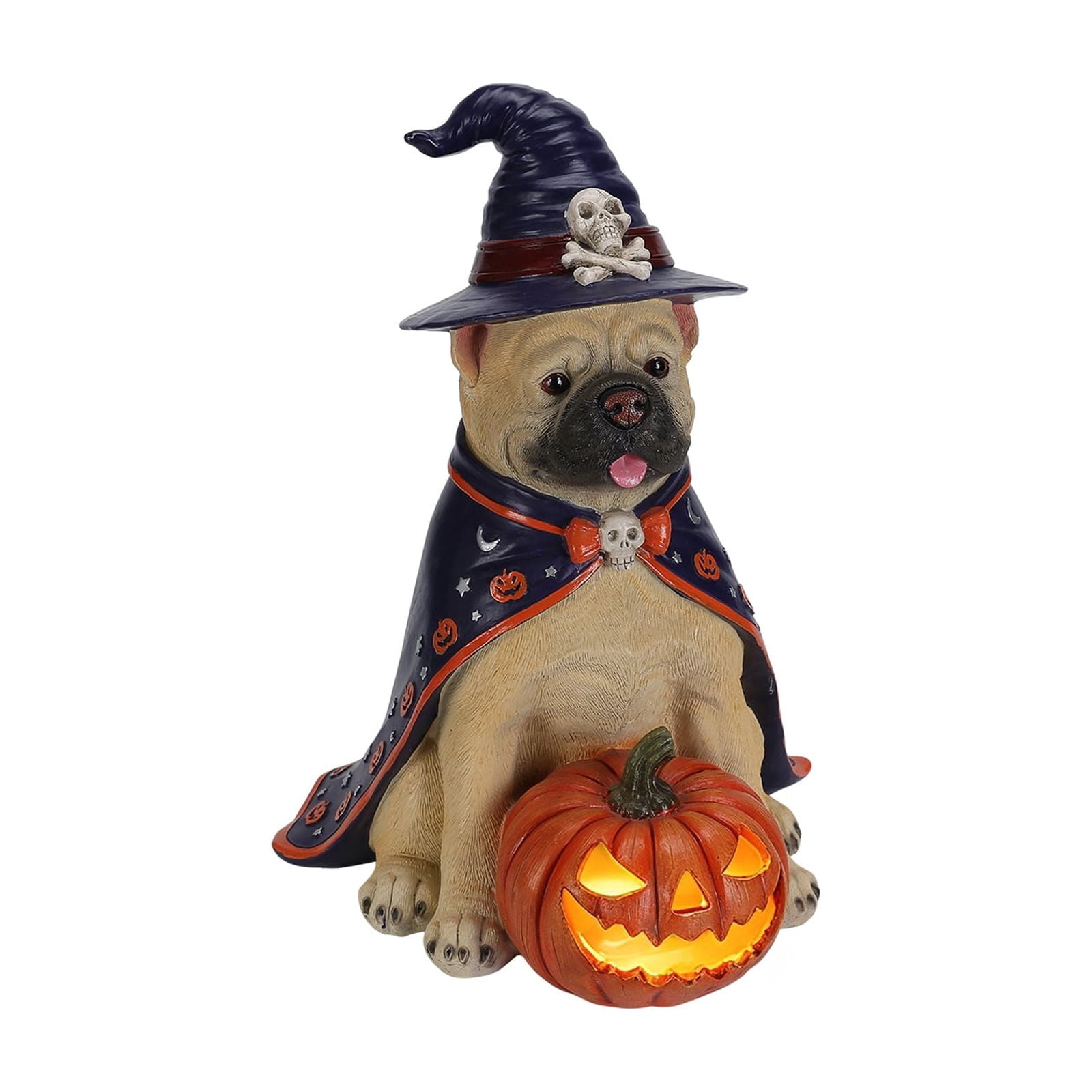 Alvantor Halloween Dog Decorations Bull Dog Figurine with Witch Hat & Pumpkin