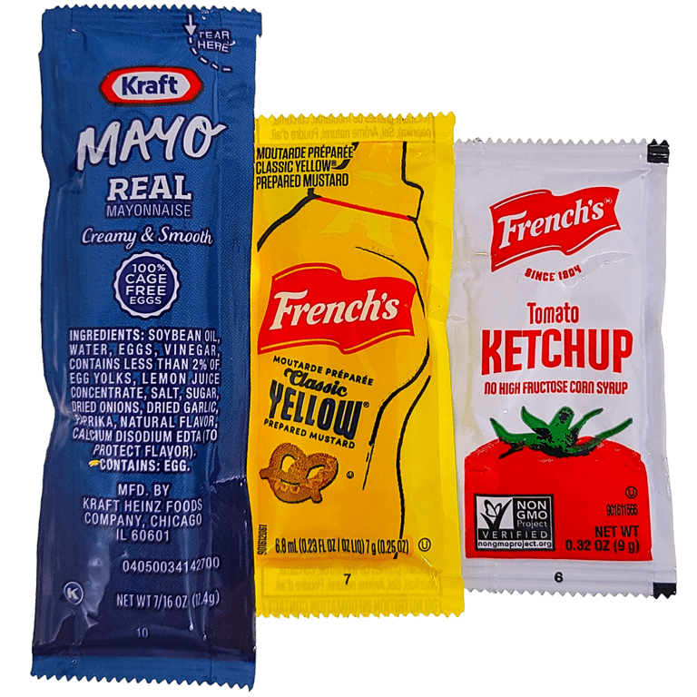 Ketchup, Mustard and Mayonnaise Individual Packets, 20 of Each with an  Eco-friendly Compostable Knife(Styles May Vary)