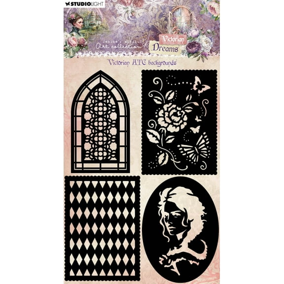 Studio Light Jenine's Mindful Art 5.11"X7" Stencil-Nr. 265, Victorian ATC Backgrounds