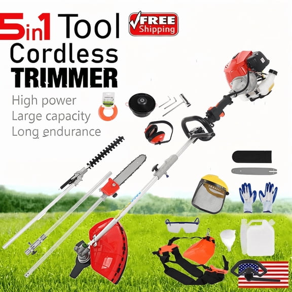 Seipouy 52cc 2-Cycle Gas Weed Eater Gas Powe, 5-in-1 Gas Weed Wacker, Brush Cutter Gas Trimmer for Grass and Weed, Hedge Trimmer Gas String Trimmer, Edger, Pole Saw & Pruner