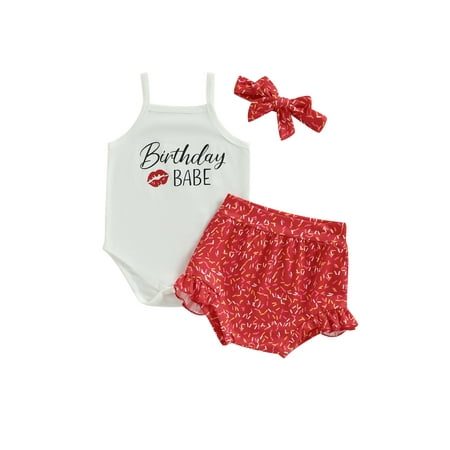

Bagilaanoe 3pcs Newborn Baby Girls Short Pants Set Letter Print Sleeveless Romper Tops + Ruffle Shorts + Headband 3M 6M 12M 18M Infant Casual Summer Outfits