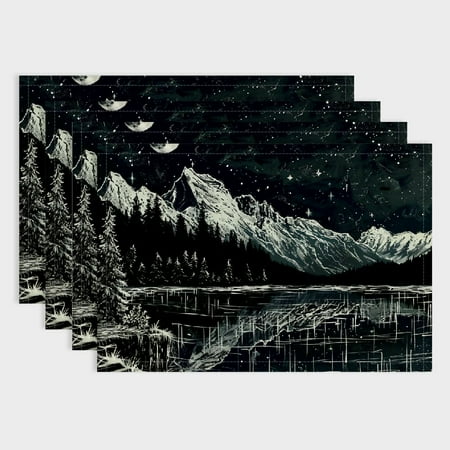 

Fenyluxe Moon Stars Table Mat Linen Indoor Outdoor Placemat Set of 4 for Birthday Parties Christmas Restaurants Buffets Home Decoration 18x12in