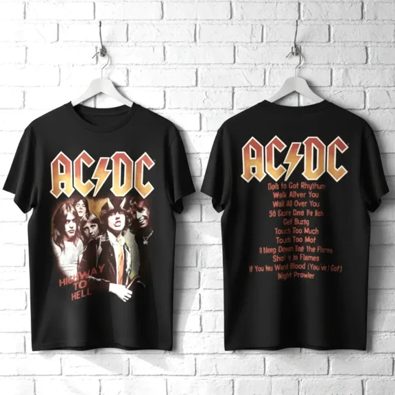 ACDC Highway to Hell Tracklist Men's T Shirt (Black, AdultS)