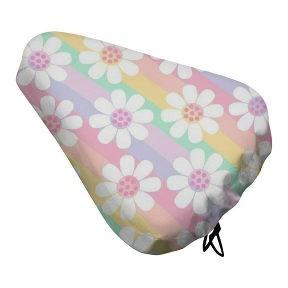 Pastel Rainbow Stripe Daisy Bike Seat Cover Waterproof and Dustproof Adjustable Soft Saddle Cushion Covers